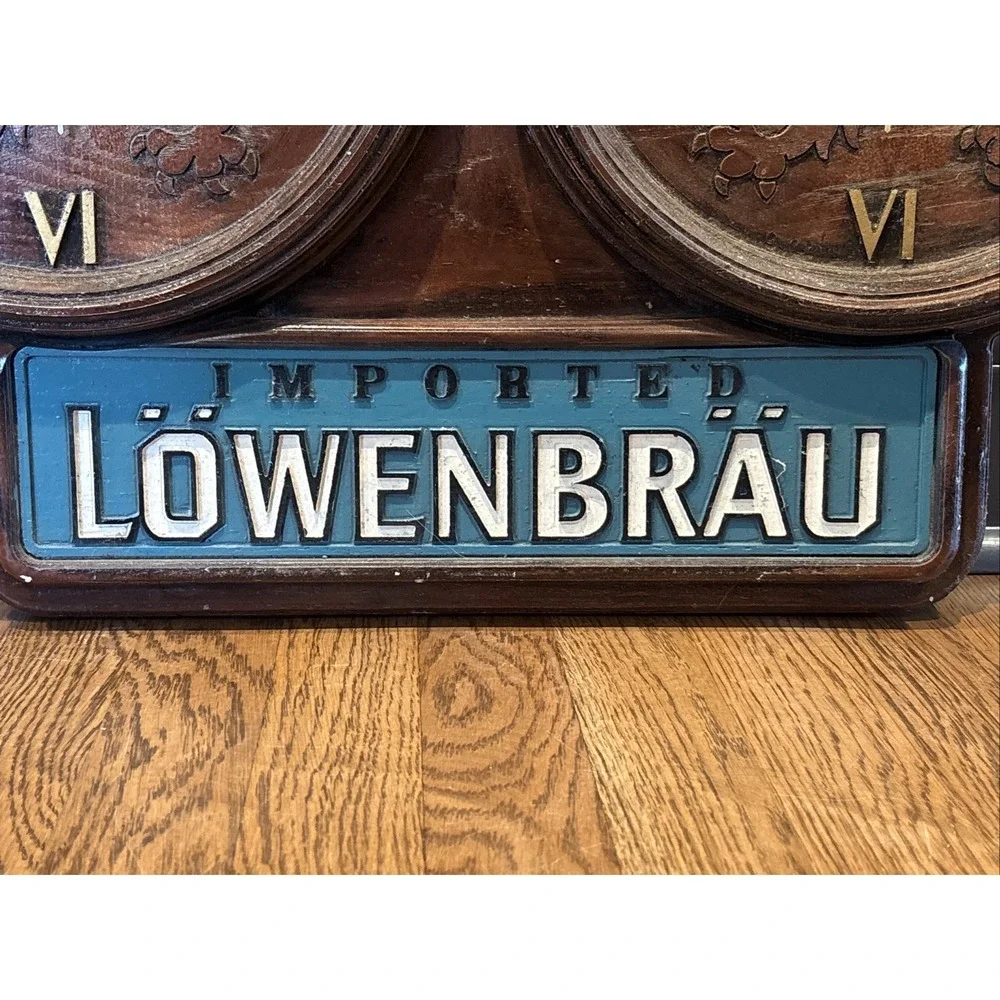 Vintage Lowenbrau Lion Dual Clock USA Munich